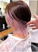 ホワイトピンクインナーボブ【イルミナカラー/髪質改善/ブリーチ