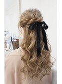 ガーリーリボン ハーフアップ ヘアセット