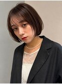 切りっぱなしボブ/透けバング/シースルーバング/艶ブラウン