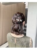ミディアムヘア/ハーフアップ/ゆるふわアレンジ/結婚式ヘア/