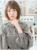 斜めバングカーキアッシュ小顔ミディアムボブc6越谷20代30代40代