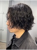 渋谷波巻きスパイラルパーマメンズボブウルフカットサーフカール
