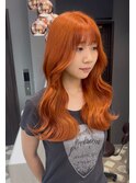 ロング　ケアブリーチ　顔周り　オレンジ　10代20代