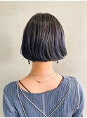 ブルーグリーン・切りっぱなしボブ・ネイビー・ワンレン