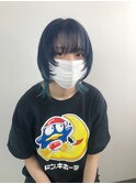 ウルフカット　デザインカラーネイビーブルー×ターコイズブルー