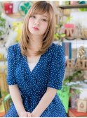 斜めバング外国人風バイカラー小顔セミディa志木20代30代40代