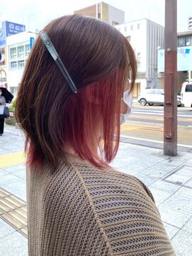 クアトログランシュ 水戸店(QUATRO×GranCieux) インナーカラー×レッドピンク