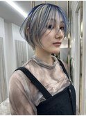 ショートカット アンブレラカラー ブロンド×ブルー 三ノ宮/元町