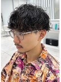 波巻きスパイラルパーマメンズマッシュツイストブルーブラック