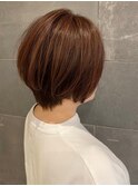 ショート ショートボブ 丸みボブ 艶感 ブラウンカラー