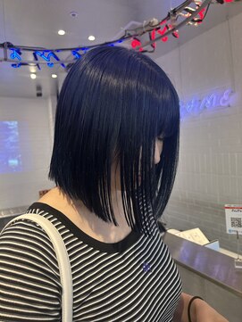 ゲーム 原宿店(GAME) ネイビー×切りっぱなしボブ