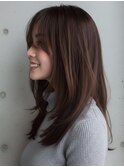 ロング カーテンバング×ダークブラウン ハッシュカット