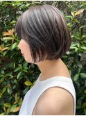 丸みショートボブアッシュグレー＊ブリーチなし透明感カラー