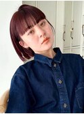 チェリーピンク切りっぱなしミニボブワイドバングイメチェン小顔