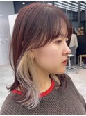 美髪シアーカラーピンクブラウンショートカット切りっぱなしボブ