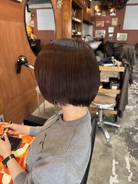 チャプター 問屋町(chapter) 透明感ケアカラーオリーブブラウン切りっぱなしミニボブ韓国ヘア