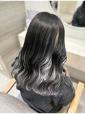 黒髪カタログ グレーベージュ レイヤーロング