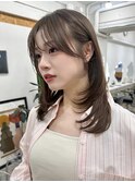 ミディアムレイヤーシアーベージュ前髪シースルー3