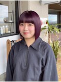 イルミナカラー/切りっぱなし前下がりボブ/パープルカラー