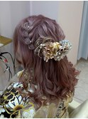 編み込みハーフアップ