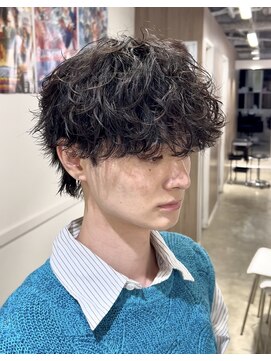 オーシャントーキョー 原宿(OCEAN TOKYO) 波巻きパーマメンズシャドウパーマツーブロック黒髪マッシュ