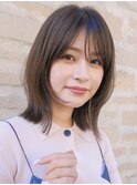 顔まわりレイヤー/大人ミディアム/小顔ヘア/ココアベージュ/銀座