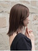 ブリーチなしマロンベージュ 切りっぱなしミディアム 外ハネボブ