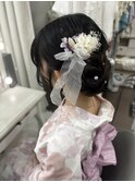 飾り付き浴衣サイドアップヘア