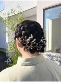 編み込みツインお団子風アレンジ葉田22