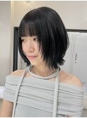 レイヤーボブ　レイヤーカット　ウルフボブ　ブルーブラック