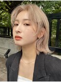 顔まわりレイヤーカット長めボブショートボブダブルカラー韓国