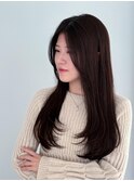 韓国風レイヤーワンカールブリーチなし透明感オリーブブラウン