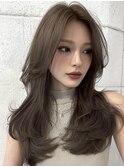 20代30代40代くびれミディ韓国ヘア小顔外ハネミディアムアッシュ