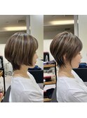 40代50代ハイライト銀座白髪ぼかしひし形くびれショートE