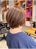 ◇大人40代50代60代ショートボブ丸みショート白髪ぼかし