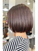 ボブ丸みラベンダーアッシュブラウン似合わせカット前髪あり30代