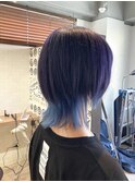 ブルー×ラベンダー×ウルフカット