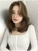 ミディアムヘアグレージュカラーデザインカラーシルキーベージュ