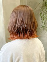 テトヘアー(teto hair)&nbsp;毛先ブリーチオレンジカラーブラウンカラー切りっぱなしボブ