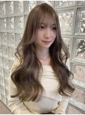 韓国ヘア顔周りレイヤーミルクティーベージュグレージュカラー