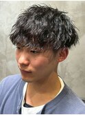 ツイストパーマ ツーブロックマッシュ 束感パーマ 20代