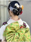 成人式ヘアセットアップカチモリリボンアレンジ