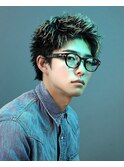 スパイキーショート　スクエアショート　ブリーチカラー　レッド