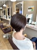 大人ショート細めハイライト白髪ぼかしくすみカラーグレージュ