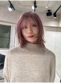 ブリーチ&ダブルカラー/ハッシュカットレイヤー/ピンクベージュ