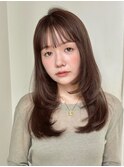 ロングレイヤー/小顔カット/ココアグレージュ/色素薄めカラー
