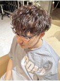 チョコレートブラウンツーブロパーマ波巻きパーマ 【外苑前】