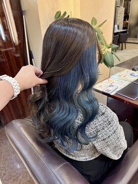 緑にならないブルーカラー/池袋インナーカラー/ブルージュ