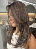 韓国ヘアーハッシュカットレイヤーカットハイライトカラー