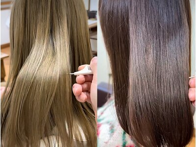 サラ艶の髪を目指すなら髪質改善カラー。癖を抑えるなら縮毛矯正